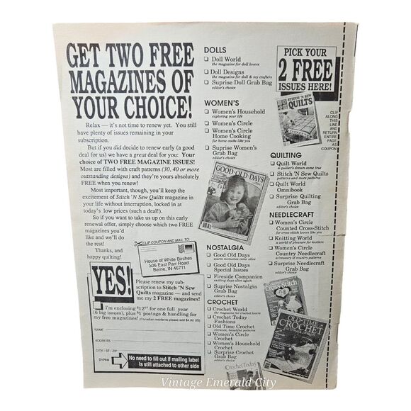 Vtg Stitch 'n Sew Quilts August 1989! Fans & Pigs Patterns Patchwork Booklet - Picture 2 of 5